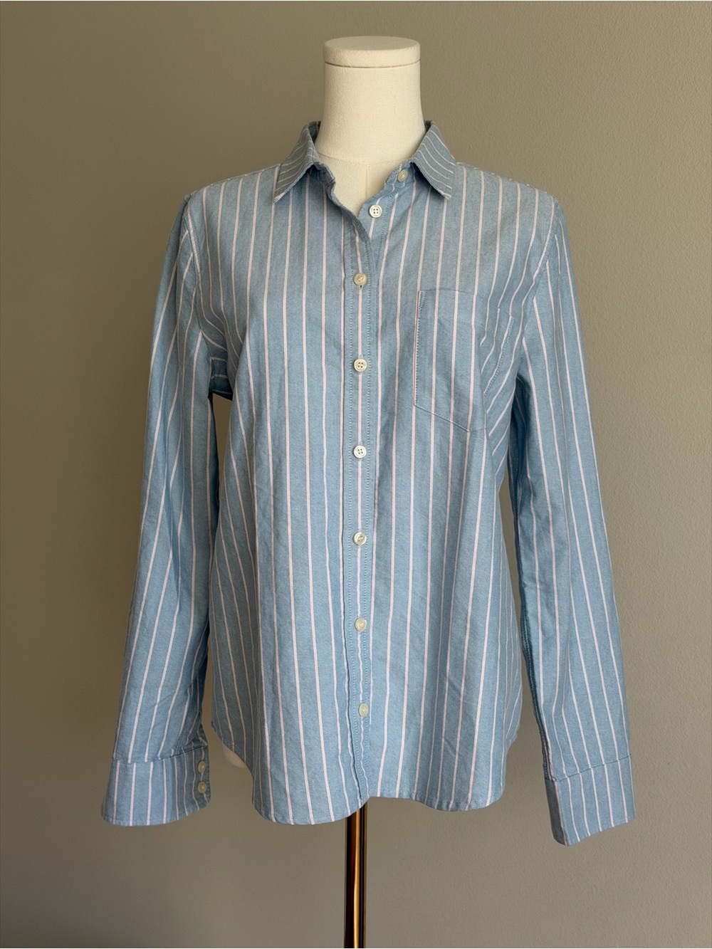 J. Crew Boy Fit Cotton Sky Blue and Pink Stripe Womenβs Button-Down Shirt - S